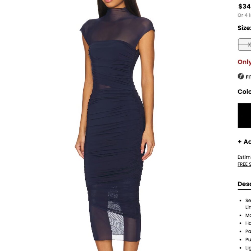 SER.O.YA NWT Tabitha Mesh Ruched Midi Dress SIZE MEDIUM